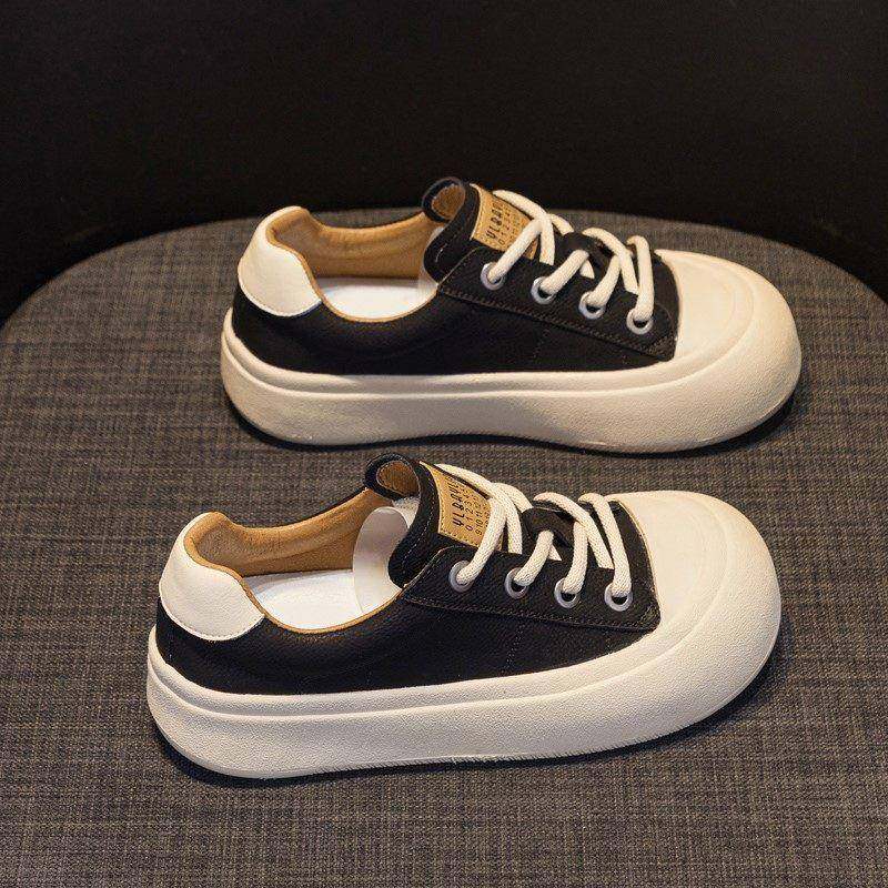 香港厚底真皮丑萌小白鞋女2025新款秋冬季覆古百搭休闲大头