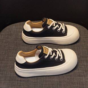 香港厚底真皮丑萌小白鞋女2025新款秋冬季覆古百搭休闲大头