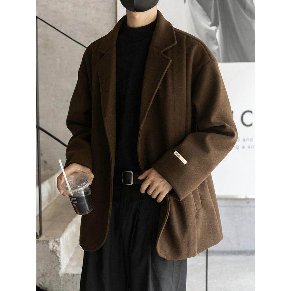 韩版男士休闲西装外套宽松高级感秋冬季毛呢子厚款小西服上衣单件