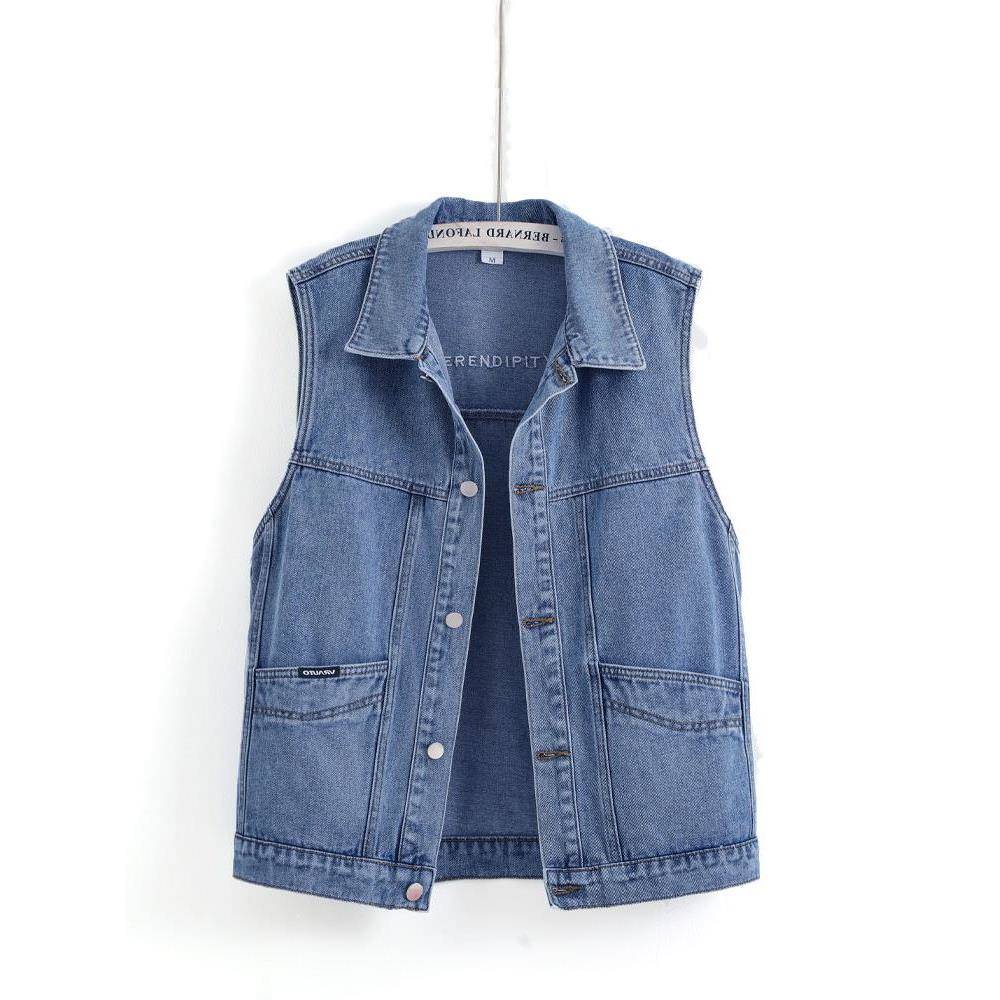 欧货覆古刺绣牛仔马甲女春秋季新款宽松大码休闲口袋背心坎肩外搭