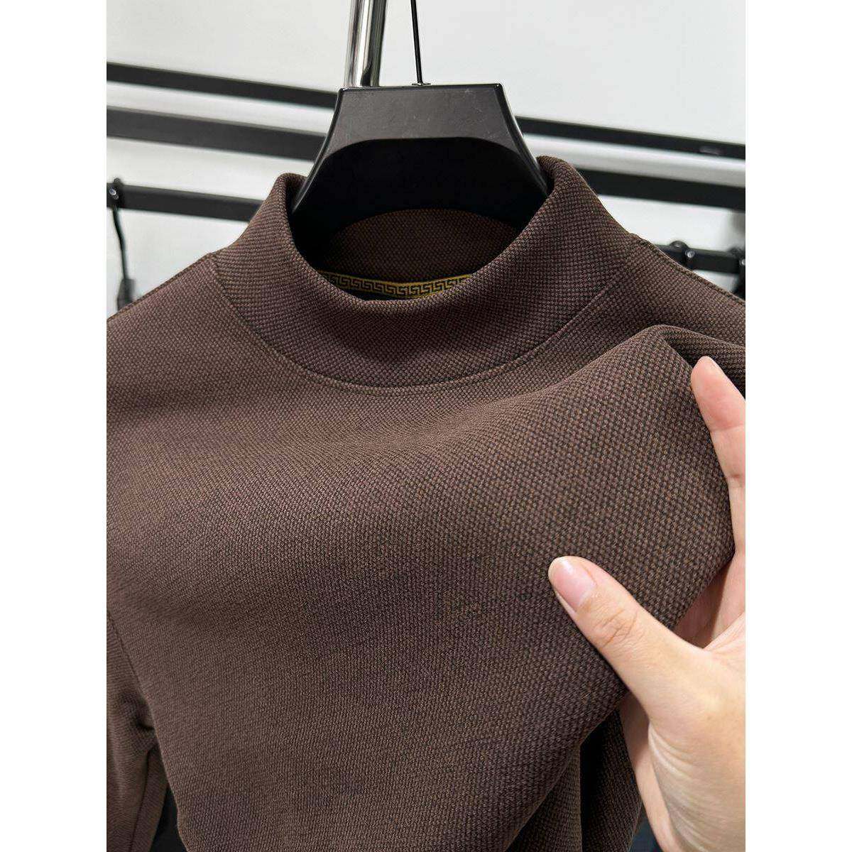 半高领加绒加厚卫衣男冬季双面德绒打底衫男士磨毛中领内搭上衣