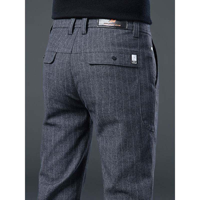 香港高端灰色条纹休闲裤男秋冬款直筒修身弹力2025新款西裤子