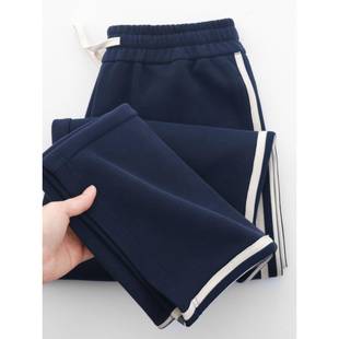 宽松抽绳运动长裤 直筒阔腿卫裤 男春秋新款 340G重磅侧边条纹休闲裤