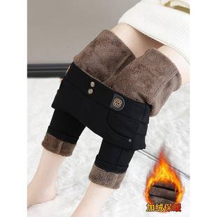 冬季加厚加绒裤子女2025新款外穿休闲裤松紧腰牛仔裤保暖小脚长裤