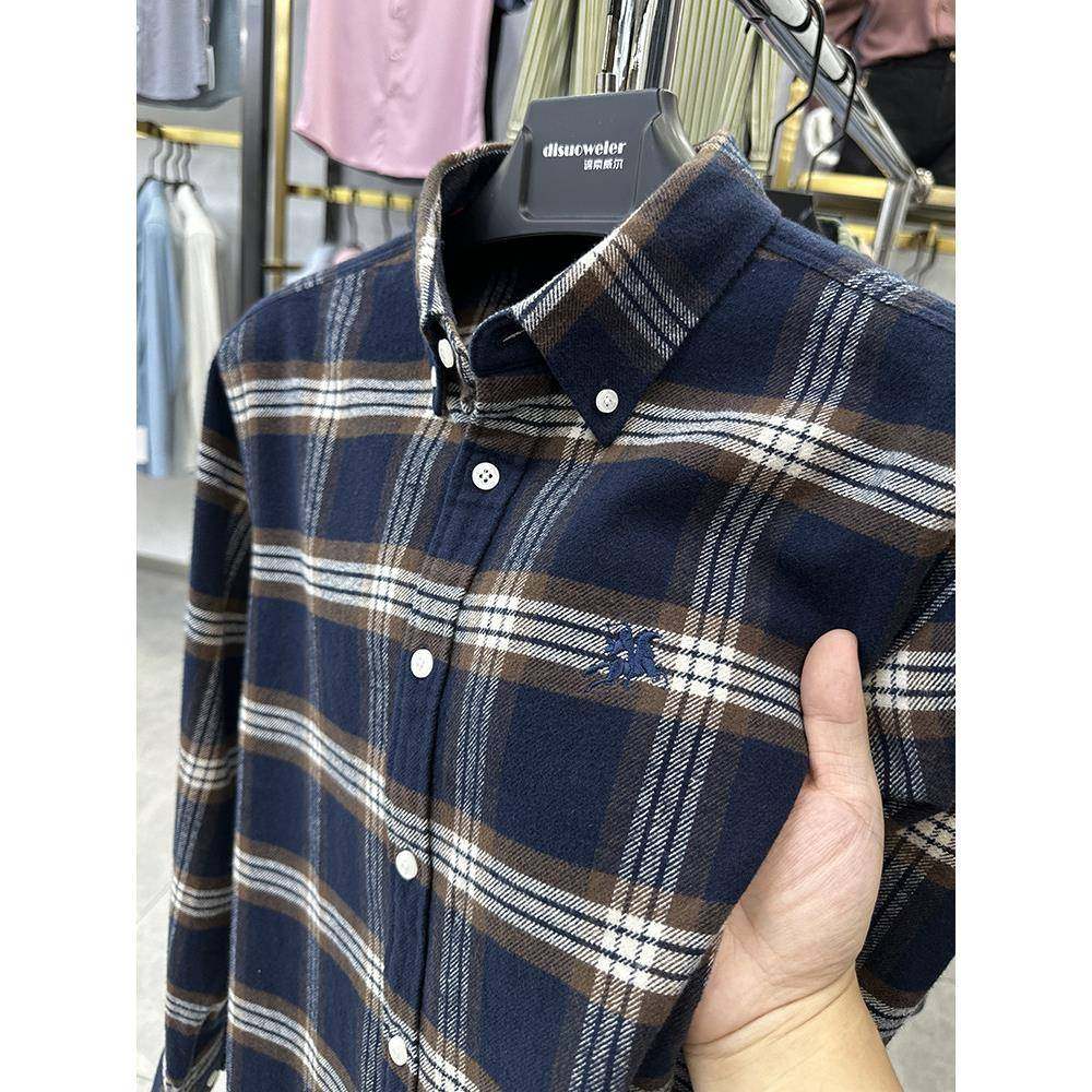 高端精选纯棉长袖衬衫秋冬新款休闲格子寸衫男士磨毛加厚保暖衬衣,男装,中老年套装,淘宝优惠券,粉丝福利购,淘宝优惠卷