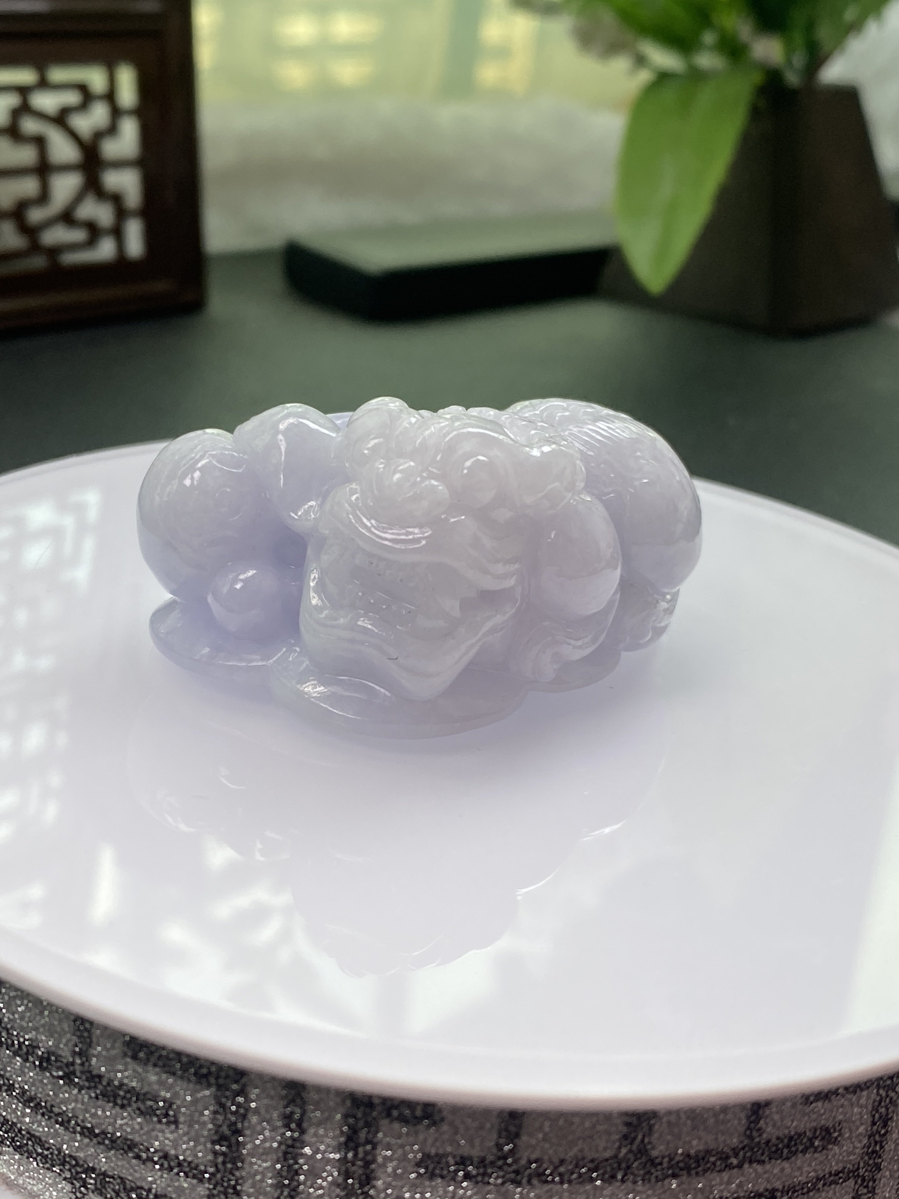 缅甸天然A货翡翠紫如意貔貅摆件 把件 证书编号0632