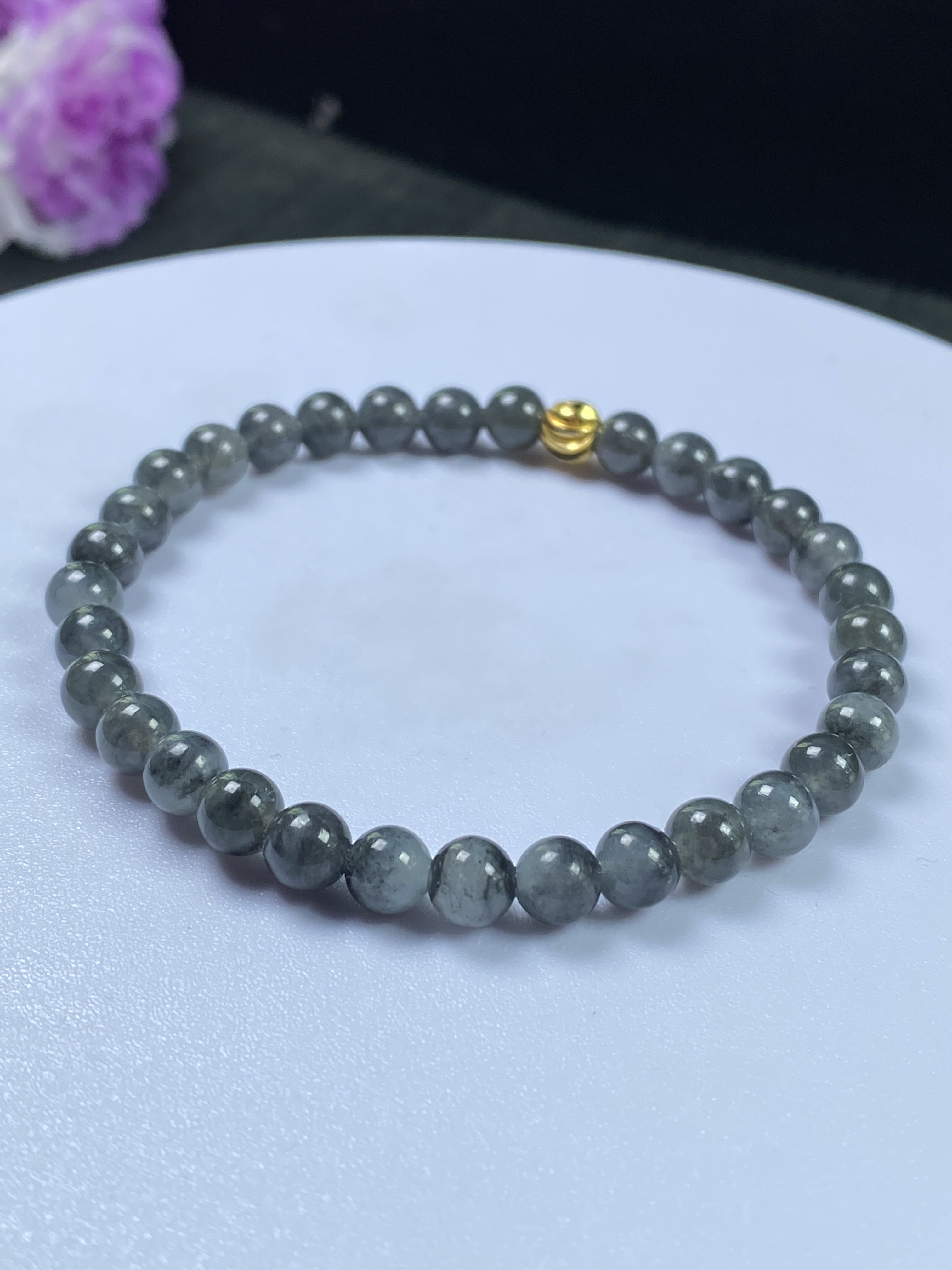 卡5.8mm 天然A货翡翠冰种乌鸡手串 珠串 证书编号2062