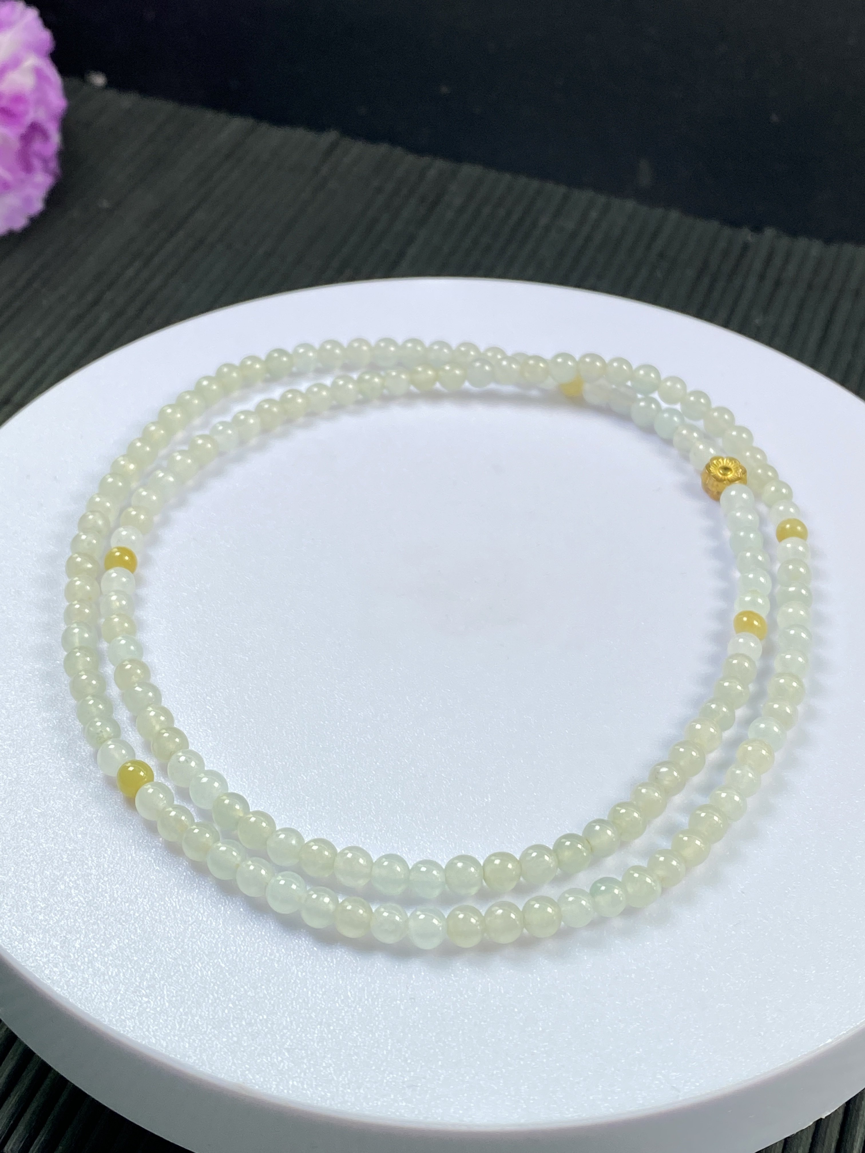 卡4mm 天然A货翡翠冰冰小米珠项链 珠串证书编号8751