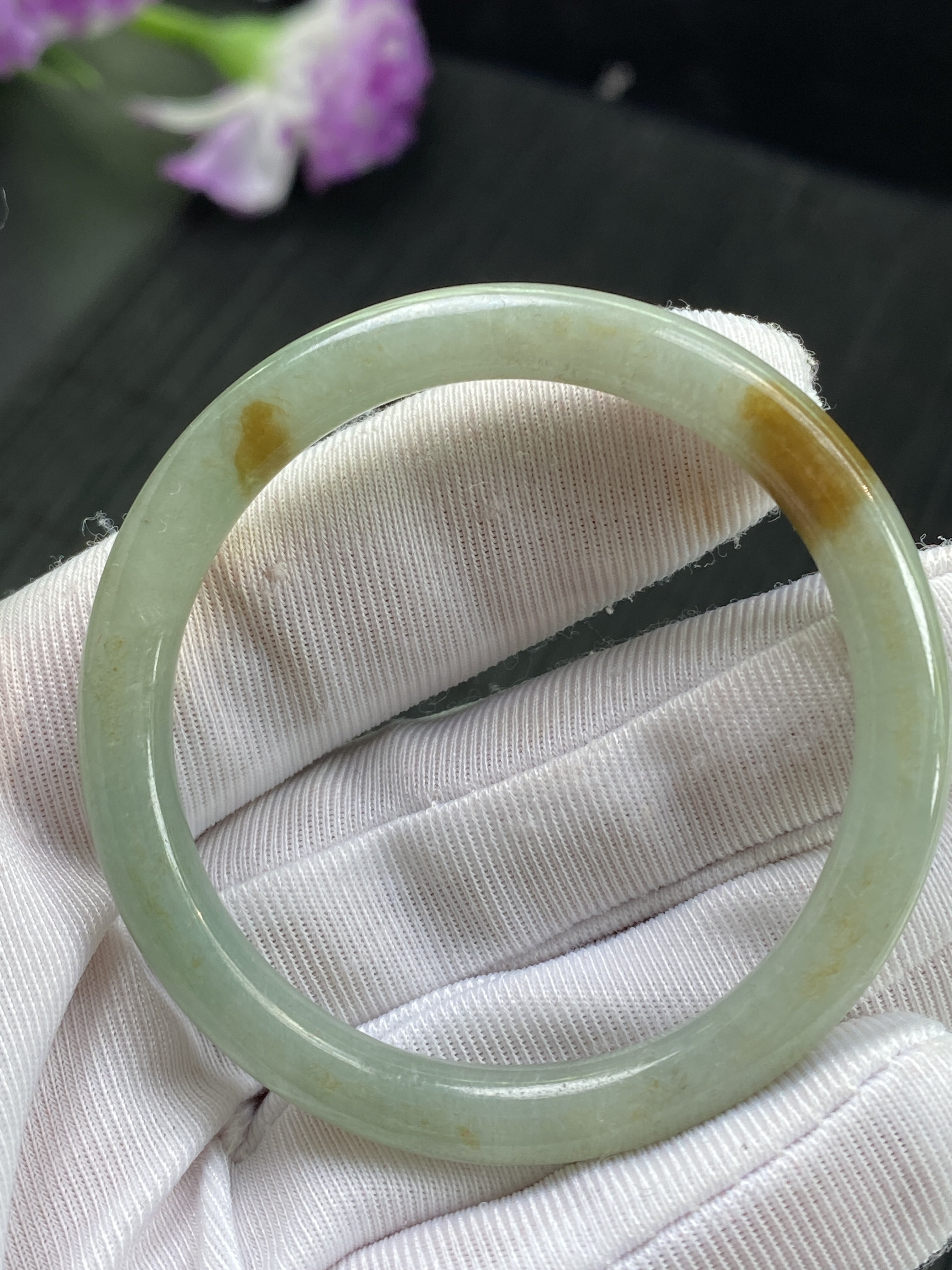 43圈口 天然A货翡翠黄翡飘花缅甸翡翠