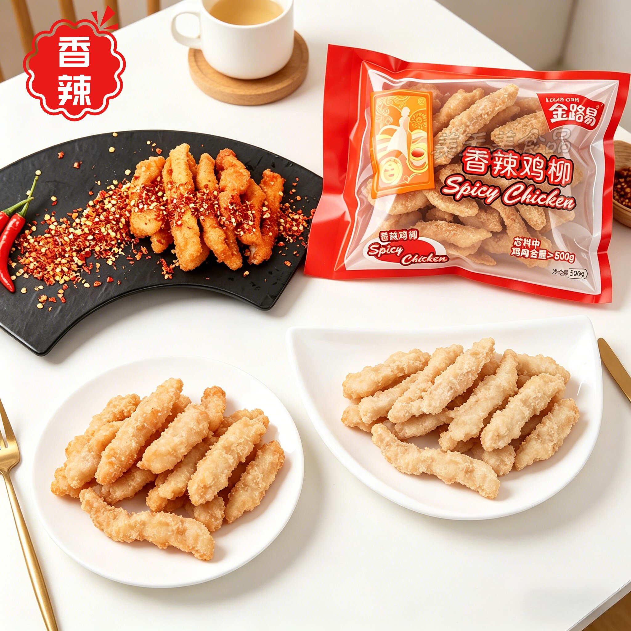 金路易经典香辣鸡柳油炸小吃零食速冻无骨鸡肉空气炸锅食材3袋