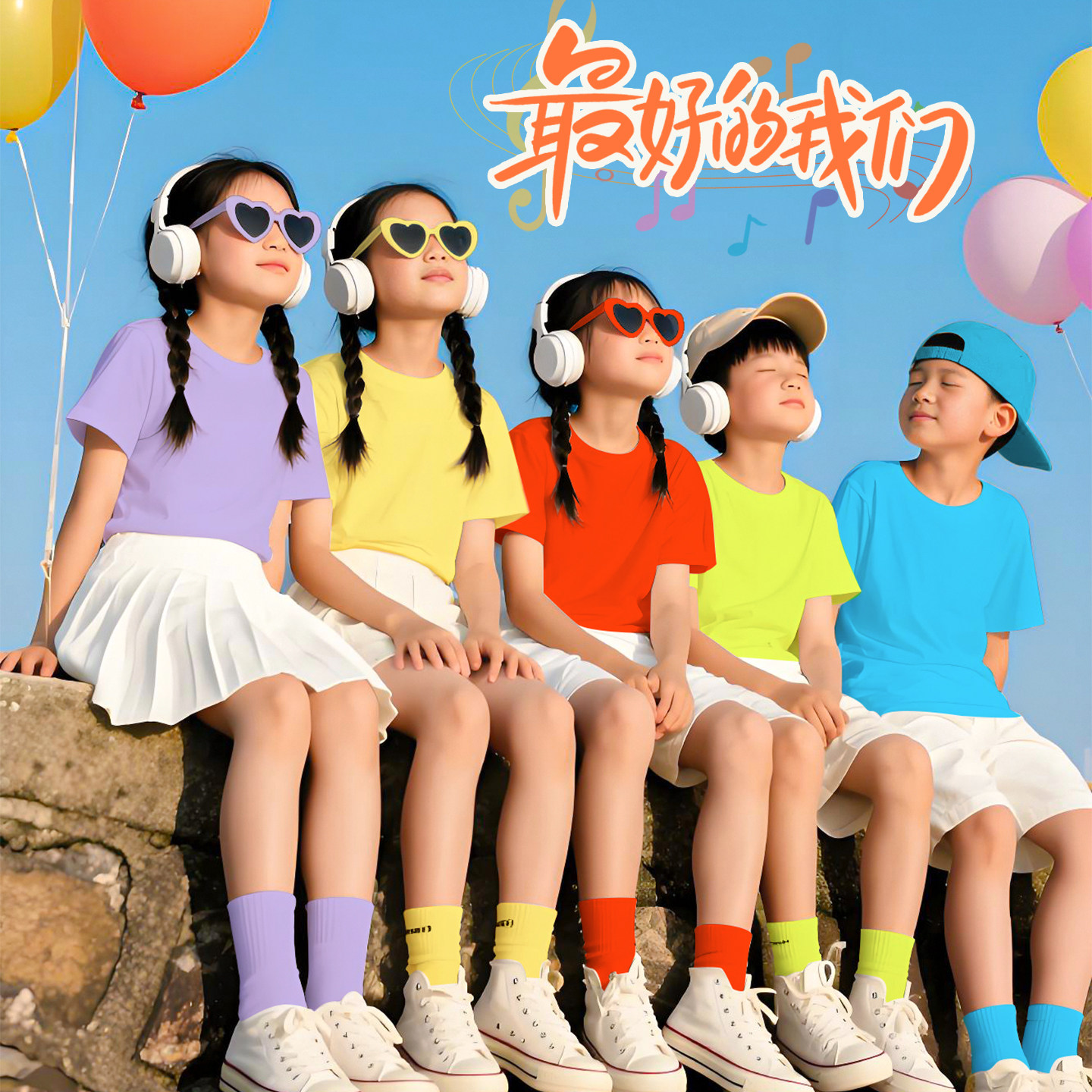 儿童糖果色短袖彩色t恤小学生活动班服幼儿园夏季多巴胺亲子套装