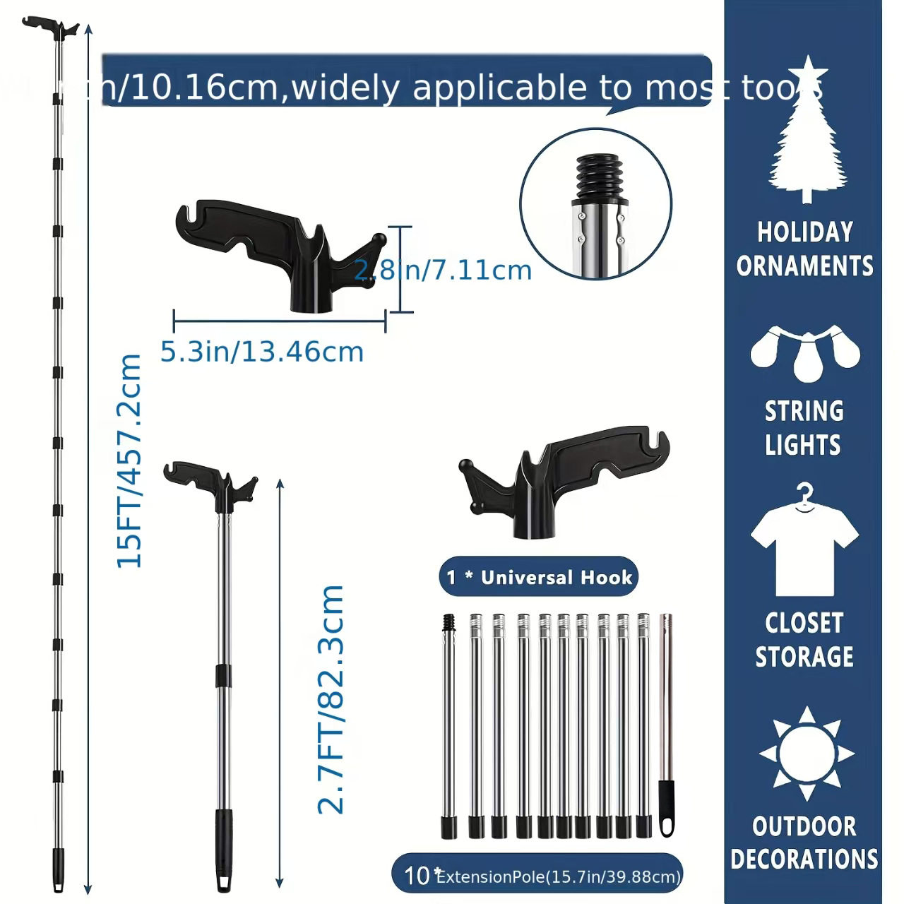 亚马逊热销天窗钩船只圣诞节彩灯悬挂撑衣杆家用拼接晾衣杆挂衣架,收纳整理,衣叉,淘宝优惠券,粉丝福利购,淘宝优惠卷