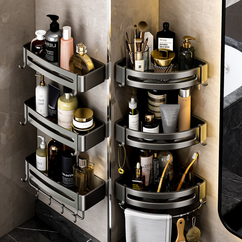 浴室卫生间置物架免打孔厕所洗手间太空铝墙上三角架子收纳壁挂式