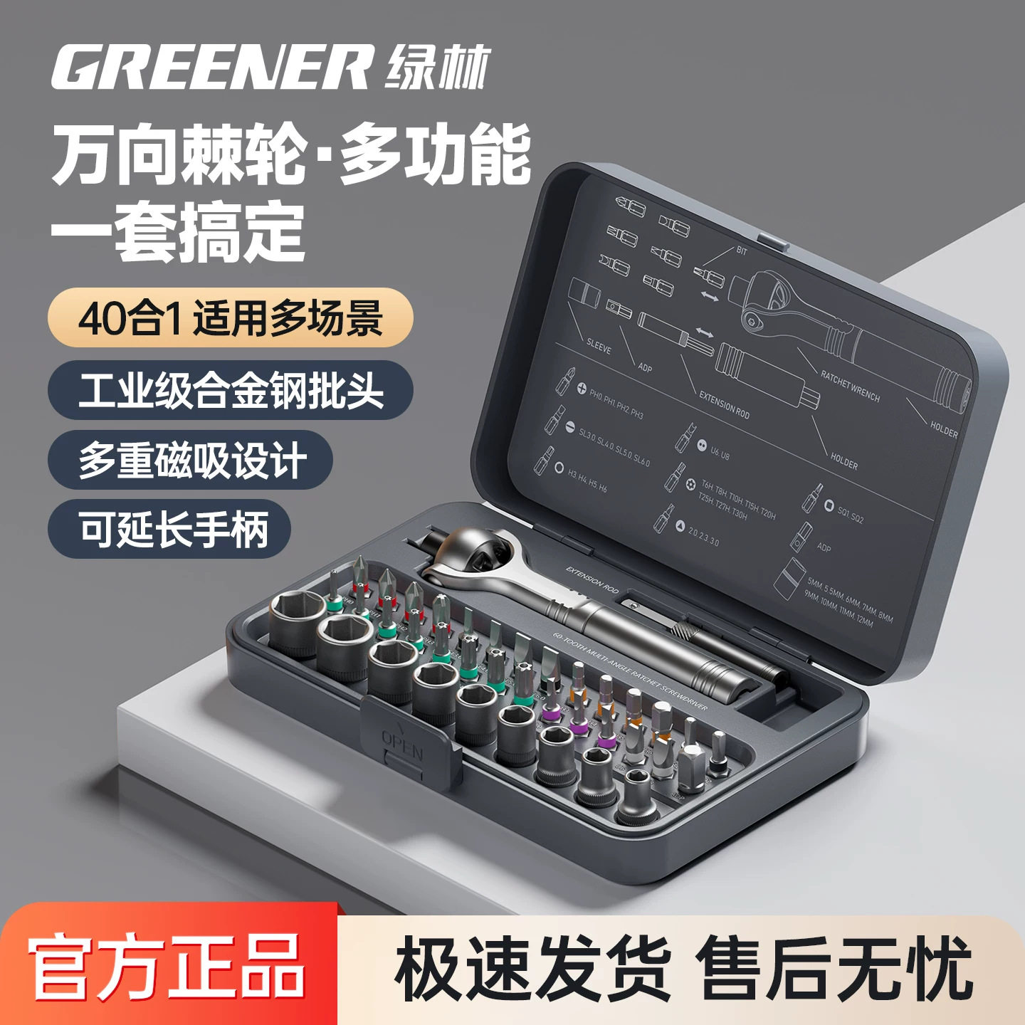 绿林棘轮螺丝刀套装组合多功能套筒螺丝批棘轮扳手摩托车维修工具图片