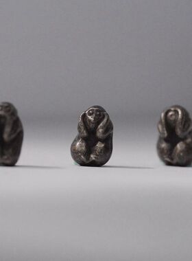 Lam手作 925银三不猴 不说 不看 不听 侧挂 卡子 文玩配饰 配珠