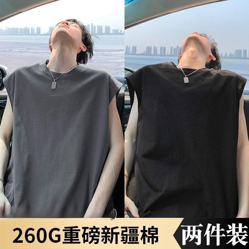 美式重磅棉质背心男夏季外穿纯色百搭无袖T恤ins篮球健身运动坎肩