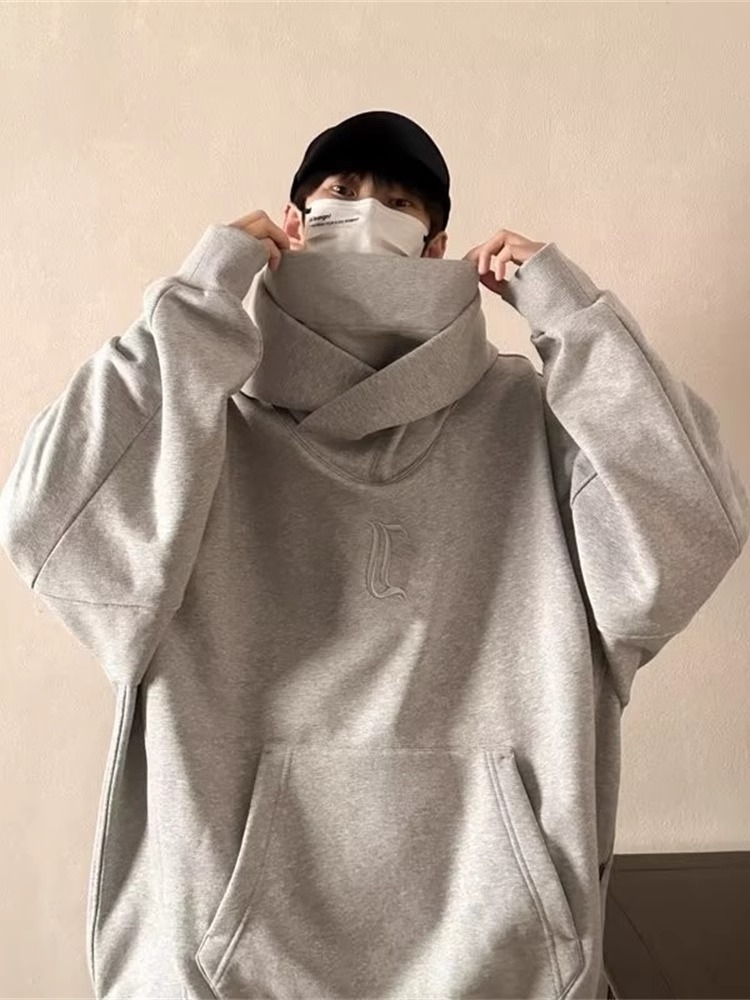 社恐堆堆领卫衣男女美式潮牌机能风外套秋冬高领连帽小众宽松上衣