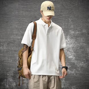 美式潮牌翻领短袖polo衫男宽松百搭潮流学生休闲T恤上衣打底衫