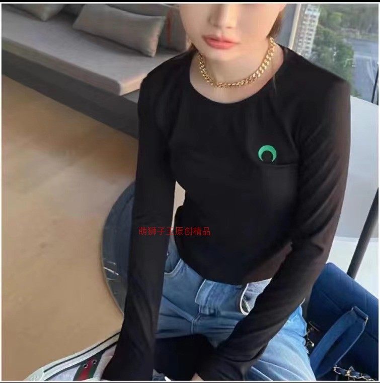 高质量mar22ine月亮打底衫新款印花修身显瘦长袖T恤卫衣女