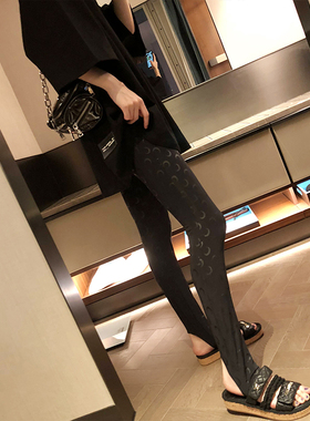 ma#rin 月亮印花紧身弹力外穿春秋款运动打底裤女es#erre 高版本