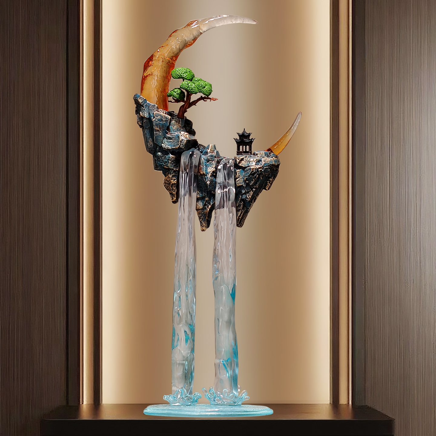 生财流水假山摆件入户玄关景观客厅电视柜墙轻奢高档装饰艺术家居