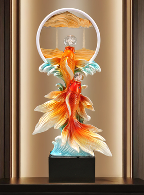 双鱼戏珠锦锂摆件流沙画客厅入户玄关电视柜高档装饰乔迁开业送礼