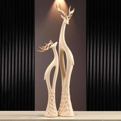 招财对鹿大摆件客厅壁龛电视柜入户玄关细长条竖高级装饰乔迁礼品