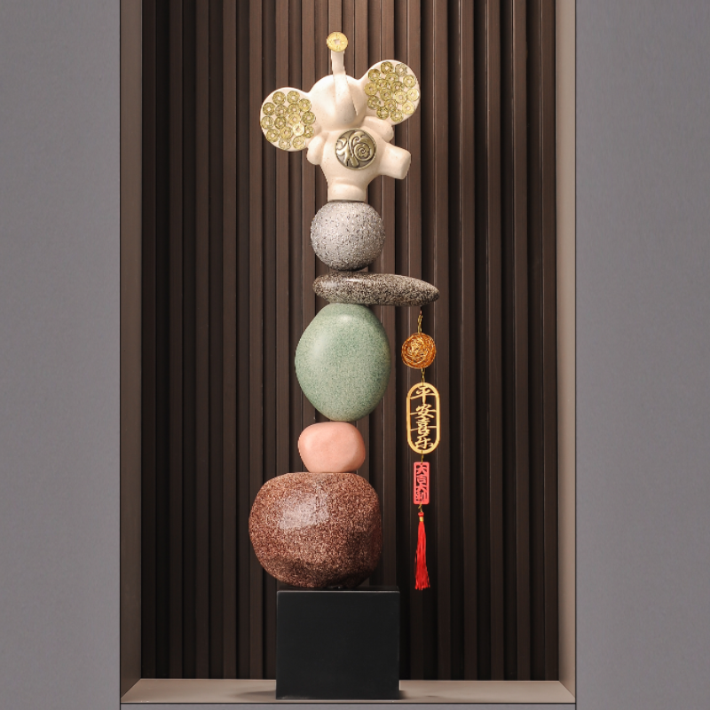 入户玄关摆件寓意好客厅电视柜沙发旁竖高长装饰落地石头乔迁礼品