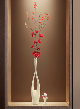 树脂招财猫艺术花瓶细长高款