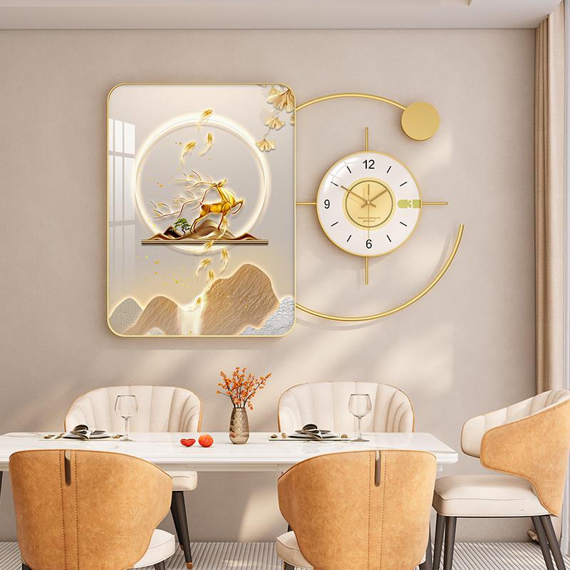 现代风餐厅壁挂饰品晶瓷一体组合装饰画挂画餐桌墙上钟挂表装饰品图片
