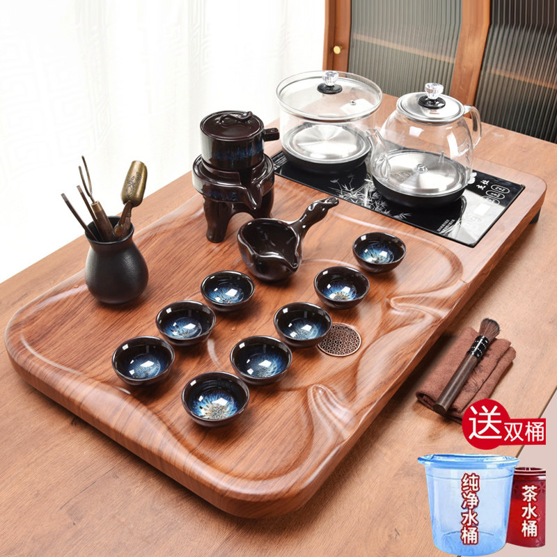 加厚实木茶盘全自动烧水壶茶具套组家用底部上水一体泡茶台整套