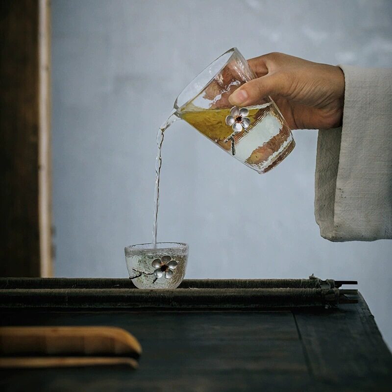 唐宋日式锤纹玻璃小茶杯品茗杯锡制玻璃单杯主个人杯子功夫茶具
