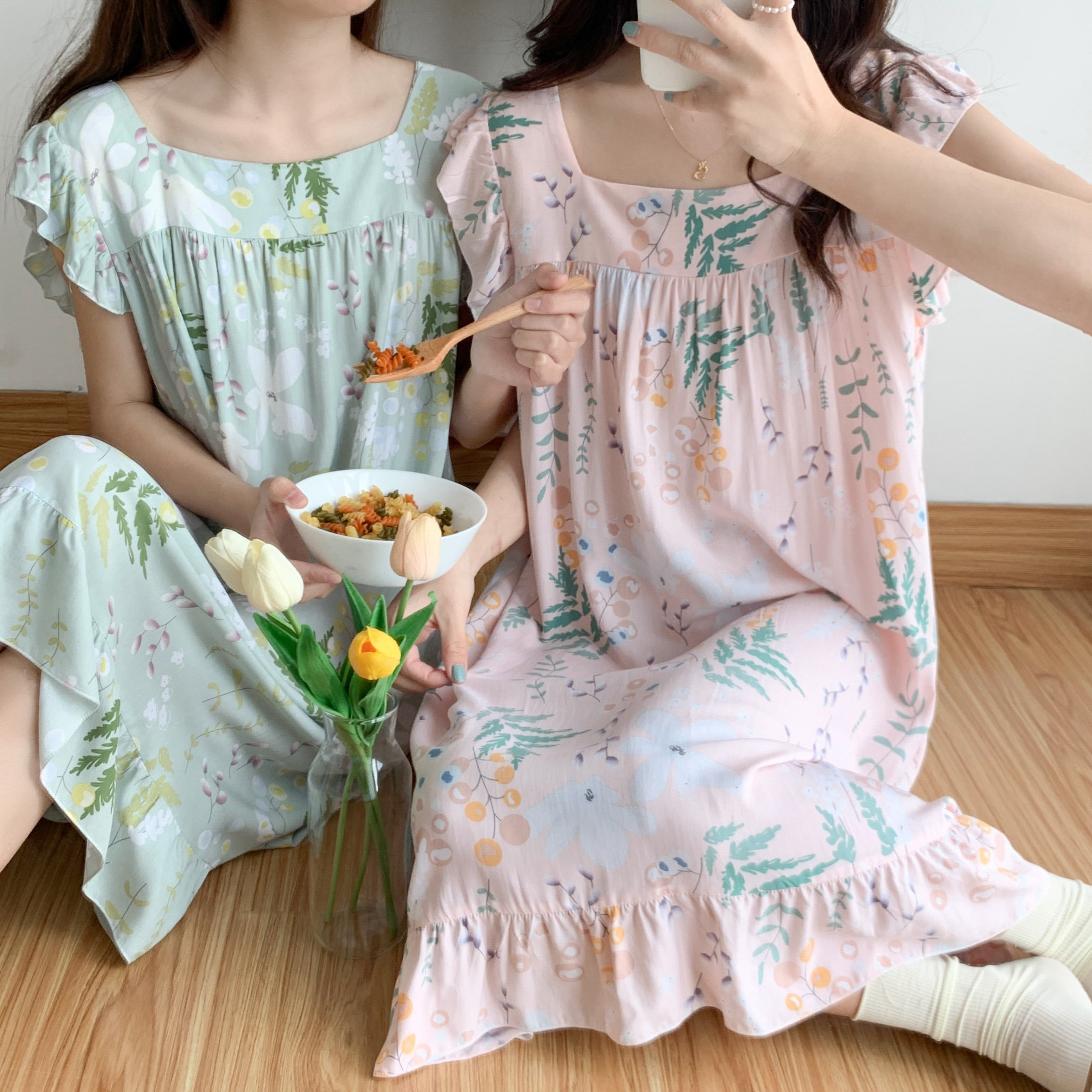 特价棉绸连衣裙女夏天可外穿睡衣睡裙