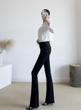 春夏 高个子170黑色加长牛仔裤弹力高腰微喇叭裤显瘦修身提臀裤女