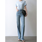 直筒裤 厚料显腿直高个子复古弹力牛仔裤 浅色高腰显瘦窄版 加长弹力