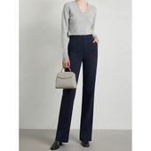 仙女之城高个子加长女裤 通勤西裤 薄绒弹力黑色微喇裤 藏青色直筒裤