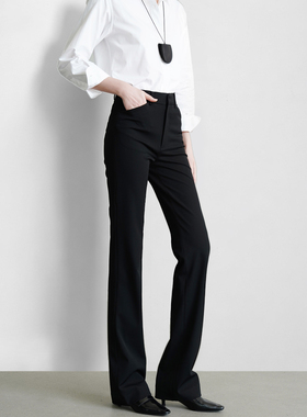 薄绒四面弹黑色直筒裤微喇裤子修身通勤西裤女加长版高个子西装裤