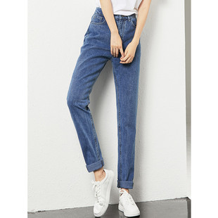 高腰烟管小直筒烟管裤 女老爹裤 烟灰 牛仔裤 加绒冬高个子加长小脚裤