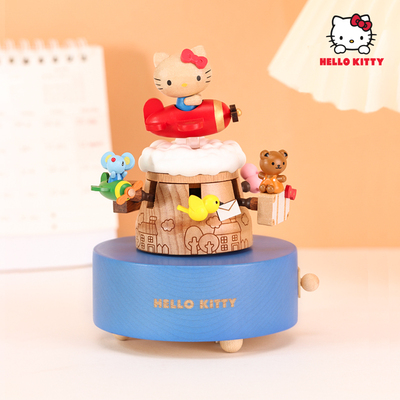 森活木趣木质音乐盒八音盒可旋转HelloKitty女生女孩儿童生日礼物