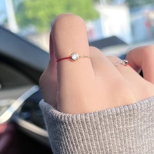 巴黎单钻半绳戒指转运月老pure小红绳本命年ins尾戒礼物手工女