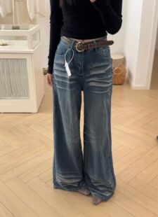 Hha 高腰显瘦垂感直筒裤 美式 女宽松春秋新款 复古阔腿牛仔裤 ooh