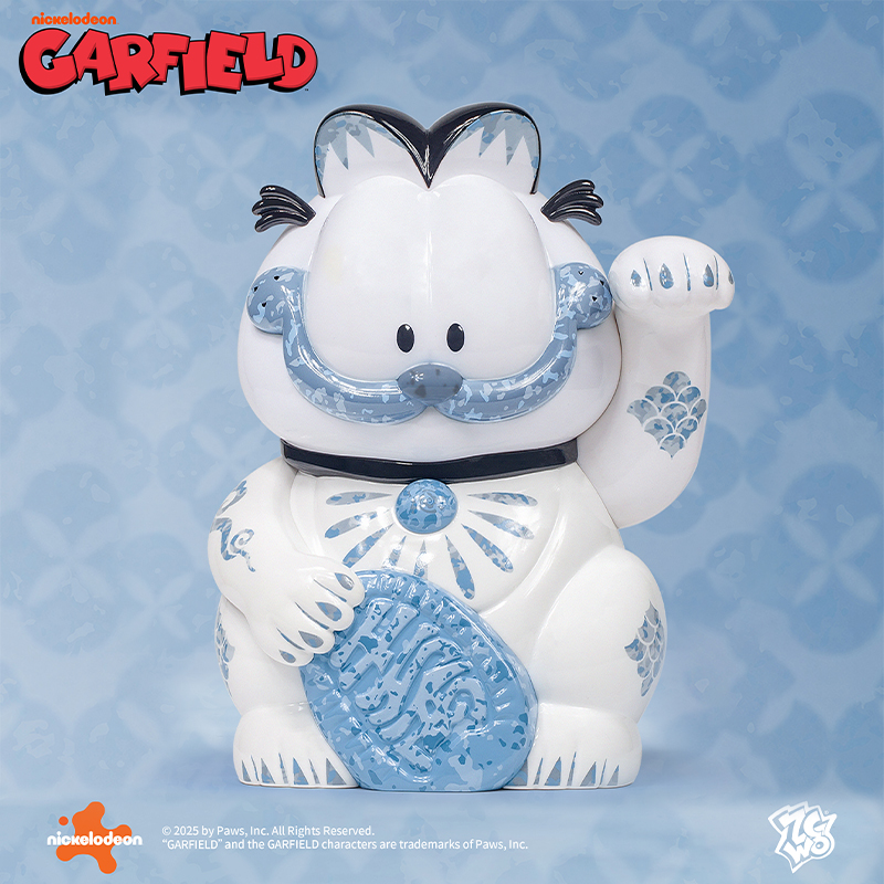 青花瓷招财加菲潮玩手办公仔摆件