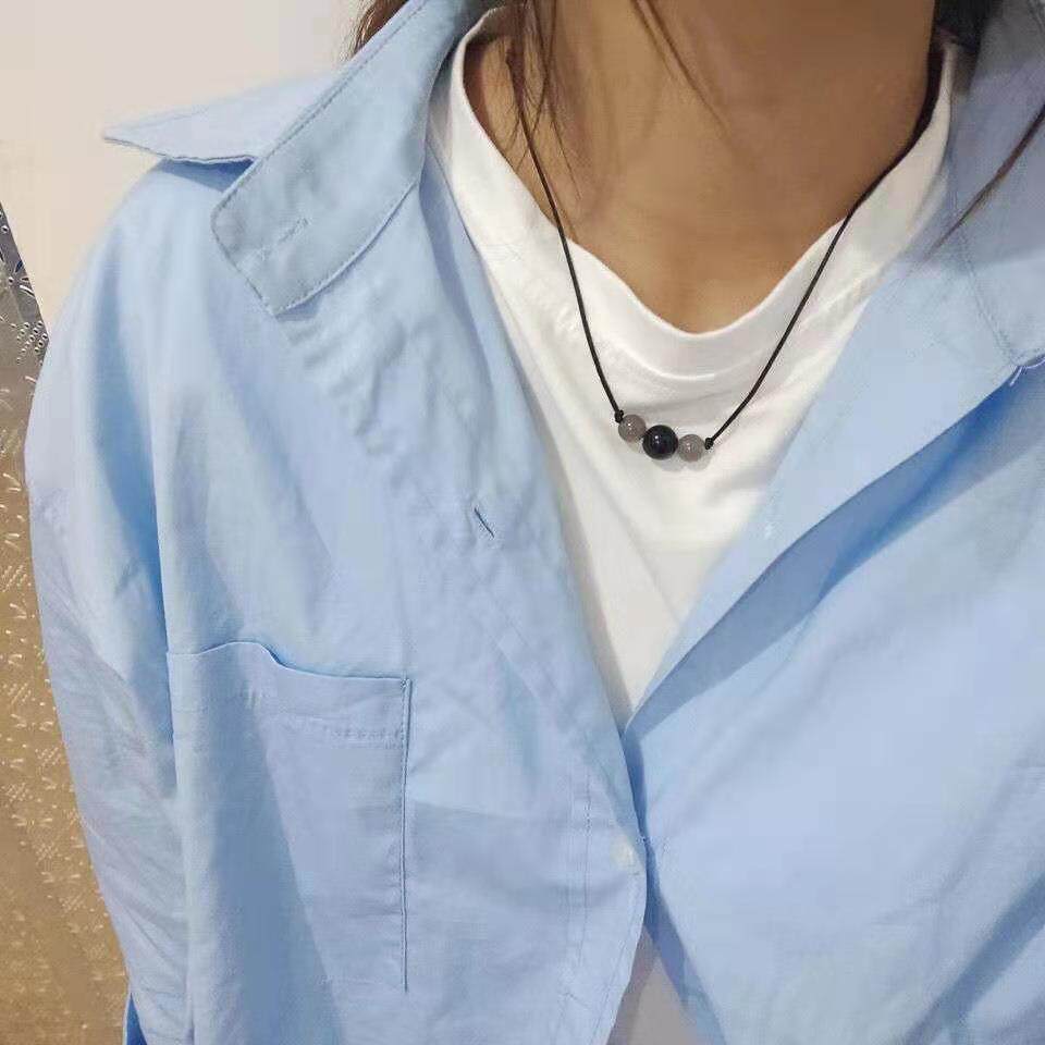 三生石吊坠项链女锁骨链黑玛瑙