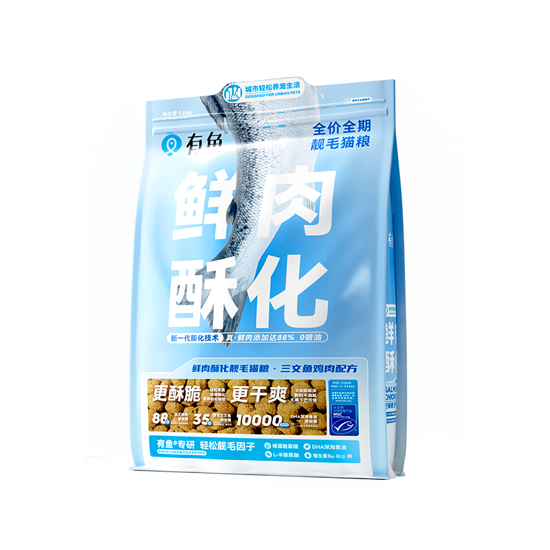 有鱼鲜肉酥化全价靓毛猫粮6kg