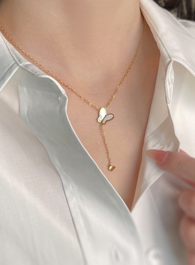 MoreSuitable贝壳款蝴蝶项链时尚简约通勤百搭夏日优雅气质锁骨链