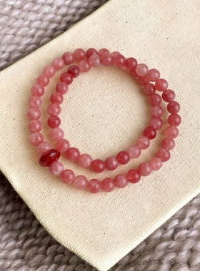 MoreSuitable招桃花粉心事天然石太阳石叠戴手饰女寓意新中式手链