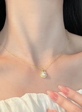 MoreSuitable厚镀18K真金强保色淡水珍珠锆石清新甜美项链女锁骨