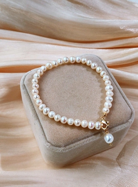 MoreSuitable复古森系天然淡水珍珠镀14K真金简约超仙唯美女手链