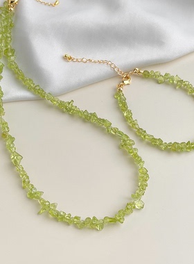 MoreSuitable森系橄榄石水晶项链锁骨链小清新甜美随形天然石项链