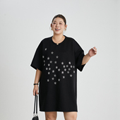 女装 定制星星烫钻厚款 T恤冬季 心存真大码 200斤胖mm遮屁股短袖 上衣